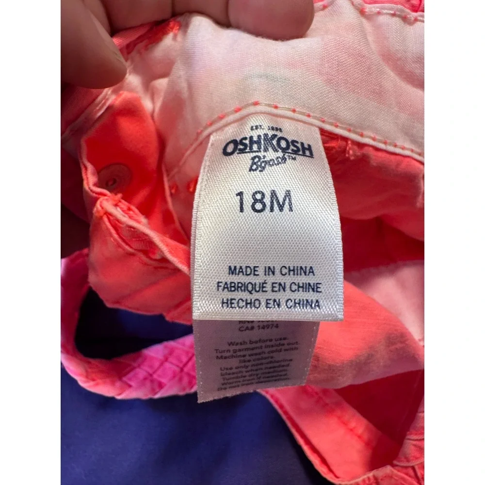 OshKosh Bgosh Neon Pink Braided Strap Cotton Shortall Overalls 18M